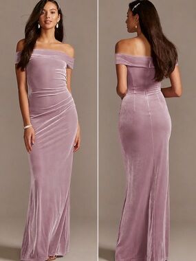 Off-Shoulder Velvet Evening Gown/Bridesmaids in Dusty Rose